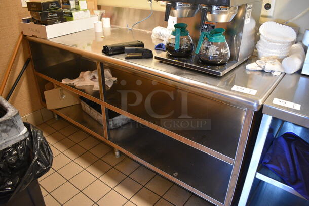Stainless Steel Commercial Table w/ Under Shelves. Does Not Come w/ Contents. BUYER MUST REMOVE. 80x31x43. (employee breakroom) - Image 1 of 4