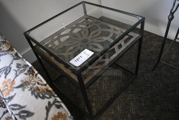 BRAND NEW! Black Metal End Table w/ Glass Tabletop. 20x20x20. (garden center) - Image 2 of 3