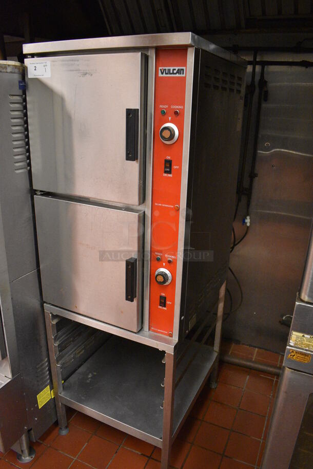 Vulcan Stainless Steel Commercial Floor Style Electric Powered Double Deck Steam Cabinet. 208-240 Volts, 3 Phase. 24x28x69.5. Unit Was In Working Condition When Restaurant Closed. (kitchen) - Image 2 of 8