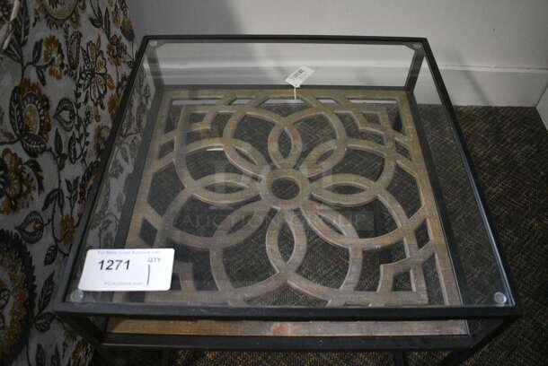BRAND NEW! Black Metal End Table w/ Glass Tabletop. 20x20x20. (garden center) - Image 3 of 3