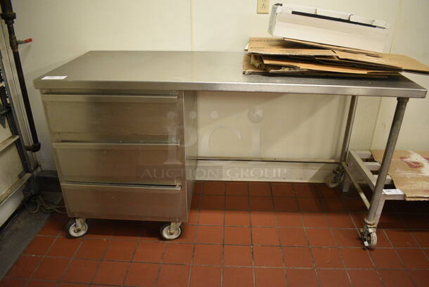 Stainless Steel Table w/ 3 Drawers on Commercial Casters. 68x27x36. (bakery kitchen)