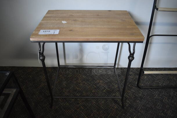 Wooden Table on Metal Legs. 22x16x24. (garden center)