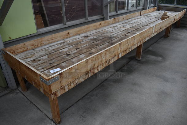 Wooden Stand. Comes In Two Pieces. BUYER MUST REMOVE. 145x38x24, 65x38x24. (greenhouse)