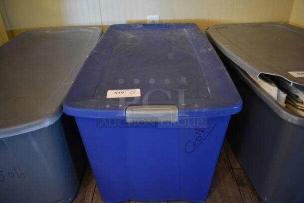 ALL ONE MONEY! Lot of Blue Poly Bin of Tablecloths! Includes 54x54. (main dining room) - Image 6 of 6