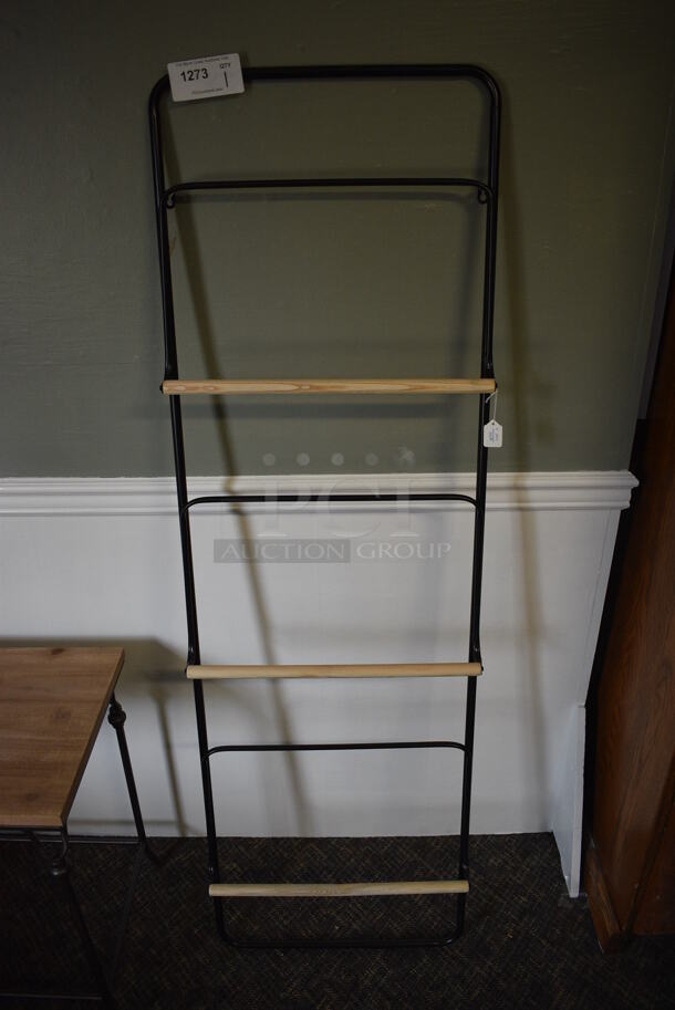 BRAND NEW! Metal and Wooden Blanket Rack. 19.5x3x63. (garden center)