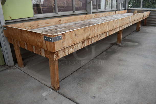 Wooden Stand. Comes In Two Pieces. BUYER MUST REMOVE. 145x38x24, 65x38x24. (greenhouse) - Image 4 of 4