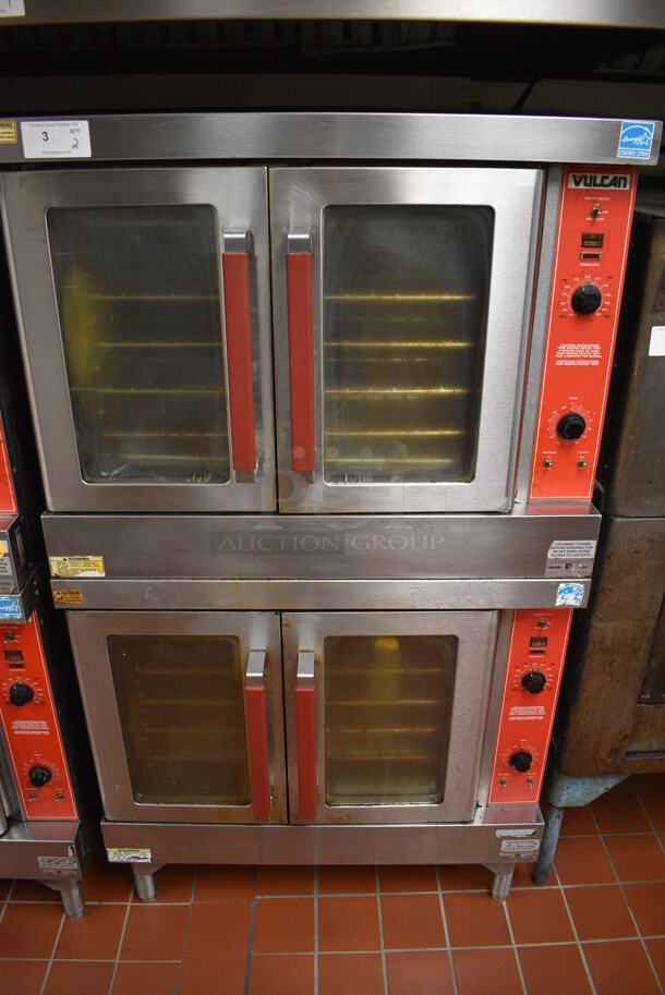 2 Vulcan Model VC6GD-9 ENERGY STAR Stainless Steel Commercial Natural Gas Powered Full Size Convection Ovens w/ View Through Doors, Metal Oven Racks and Thermostatic Controls. 40.5x37x70. 2 Times Your Bid! Unit Was In Working Condition When Restaurant Closed.  (kitchen)