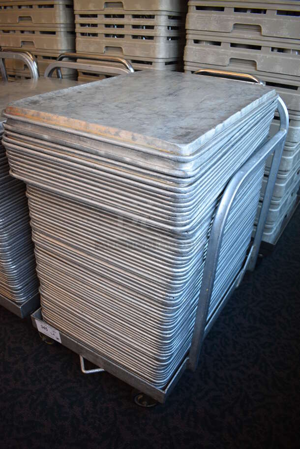 Metal Commercial Baking Pan Cart w/ Push Handle and 66 Full Size Metal Baking Pans on Commercial Casters. 29x21x32. 18x26x1. (back dining room) - Image 2 of 3