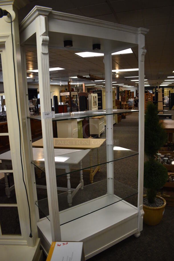 White Wooden Shelving Unit w/ 3 Glass Shelves. 44x26x92. (garden center) - Image 2 of 4