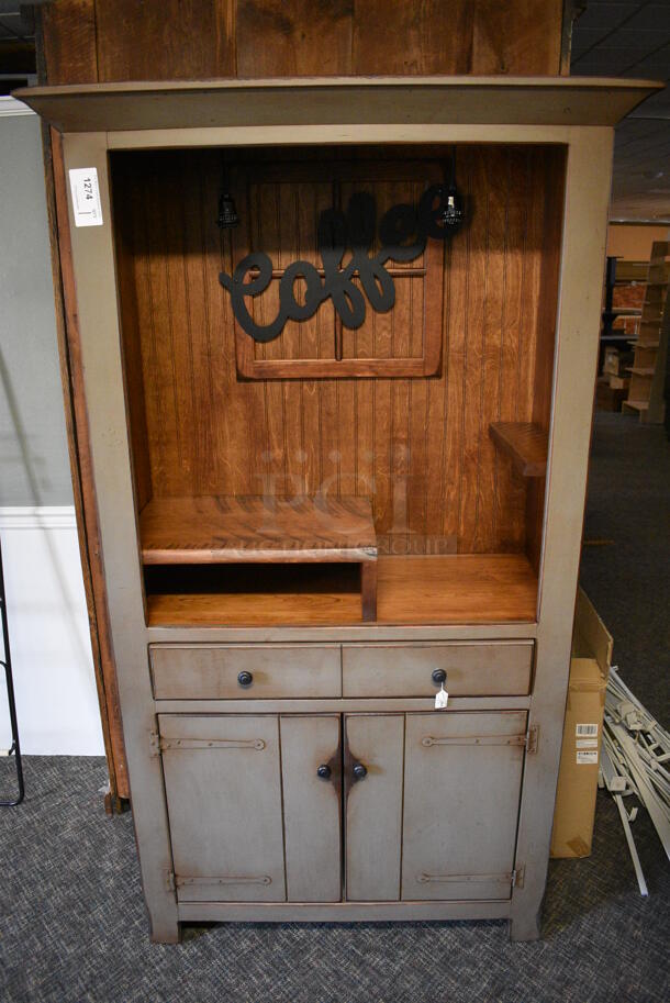 BRAND NEW! Wooden Coffee Bar Hutch w/ Drawer and 2 Doors. 45x20x78. (garden center)