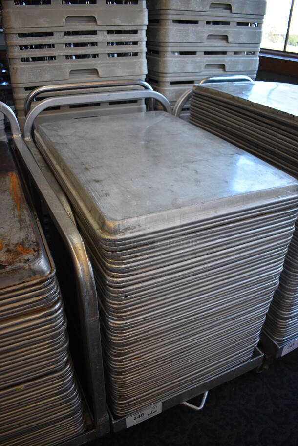 Metal Commercial Baking Pan Cart w/ Push Handle and 60 Full Size Metal Baking Pans on Commercial Casters. 29x21x32. 18x26x1. (back dining room) - Image 2 of 4