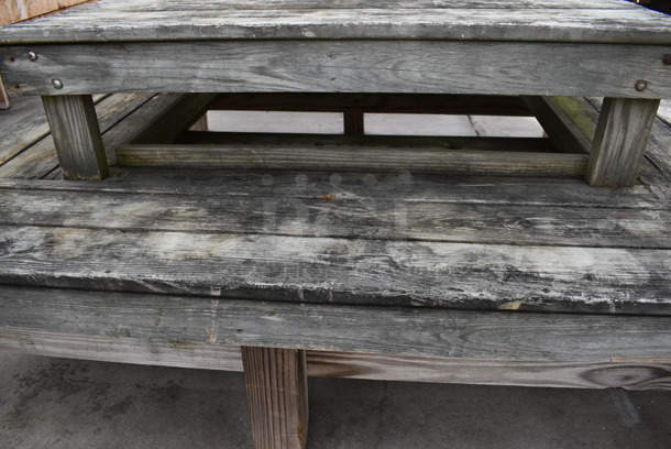 Wooden 2 Tier Stand. Comes In Two Pieces. BUYER MUST REMOVE. 72.5x72.5x17, 48x49x12. (greenhouse) - Image 4 of 4