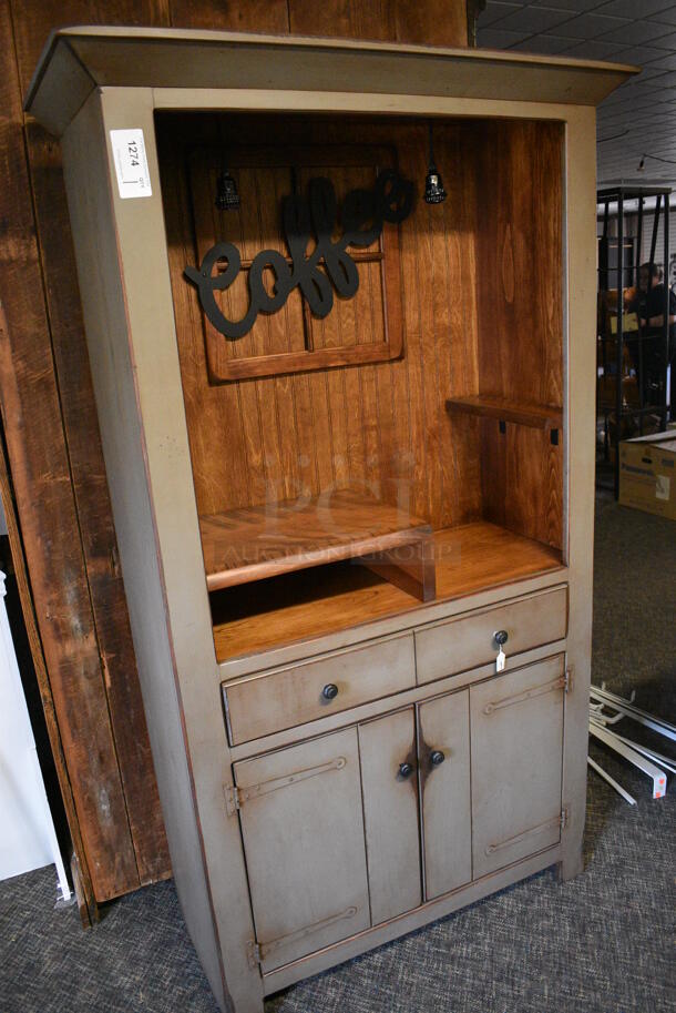 BRAND NEW! Wooden Coffee Bar Hutch w/ Drawer and 2 Doors. 45x20x78. (garden center) - Image 2 of 7