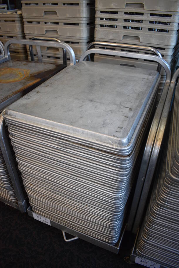 Metal Commercial Baking Pan Cart w/ Push Handle and 60 Full Size Metal Baking Pans on Commercial Casters. 29x21x32. 18x26x1. (back dining room) - Image 3 of 4
