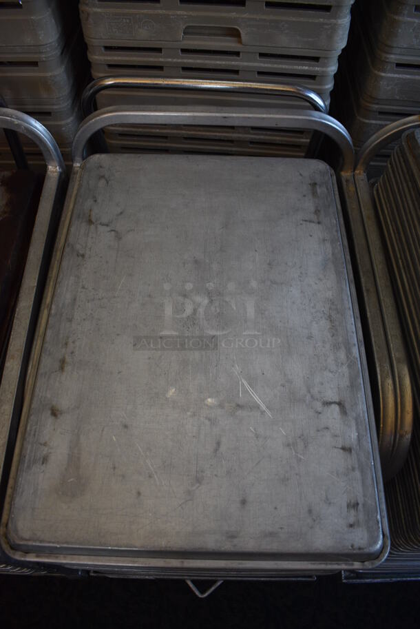 Metal Commercial Baking Pan Cart w/ Push Handle and 60 Full Size Metal Baking Pans on Commercial Casters. 29x21x32. 18x26x1. (back dining room) - Image 4 of 4