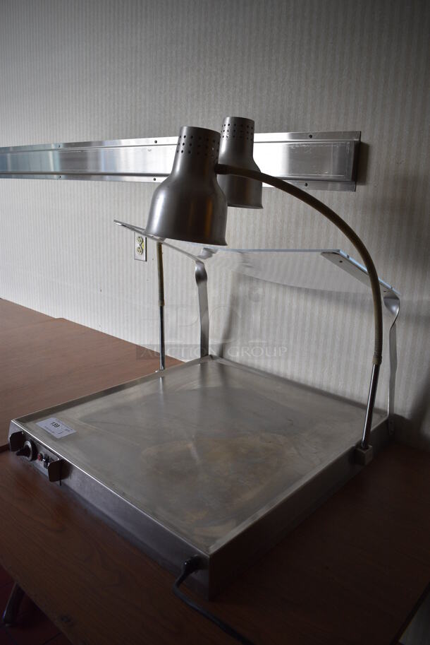 Metal Commercial Countertop Meat Cutting Carving Station w/ 2 Warming Lamps and Poly Sneeze Guard. 125 Volts, 1 Phase. 26x29x30. Unit Was In Working Condition When Restaurant Closed. (kitchen hallway) - Image 3 of 6