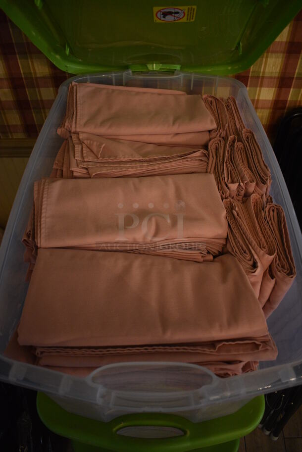 ALL ONE MONEY! Lot of 3 Poly Bins of Various Tablecloths! Includes 54x54. (main dining room)
