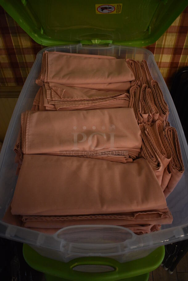 ALL ONE MONEY! Lot of 3 Poly Bins of Various Tablecloths! Includes 54x54. (main dining room) - Image 1 of 6