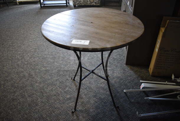 Wooden Round Table on Metal Legs. 31x31x31. (garden center)