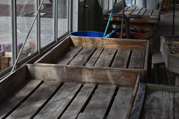 Wooden Stand. Comes In Two Pieces. BUYER MUST REMOVE. 216x36.5x28.5, 56x36x28.5. (greenhouse) - Image 4 of 4
