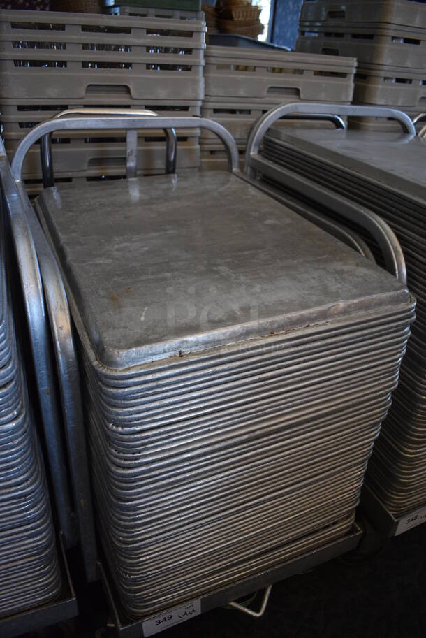 Metal Commercial Baking Pan Cart w/ Push Handle and 54 Full Size Metal Baking Pans on Commercial Casters. 29x21x32. 18x26x1. (back dining room) - Image 2 of 4