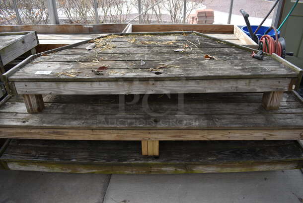 3 Wooden Stands. BUYER MUST REMOVE. 88.5x44x12, 73.5x36.5x12. 3 Times Your Bid! (greenhouse) - Image 2 of 3