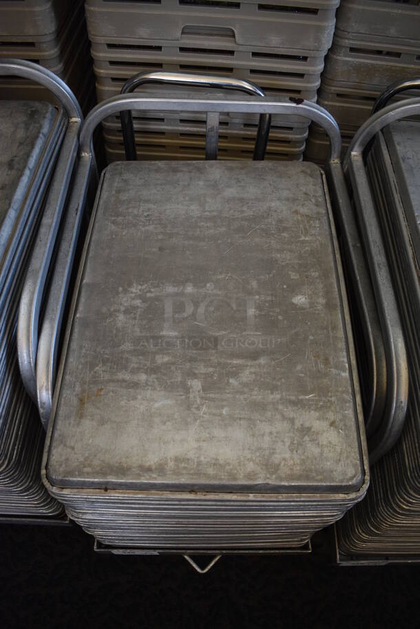 Metal Commercial Baking Pan Cart w/ Push Handle and 54 Full Size Metal Baking Pans on Commercial Casters. 29x21x32. 18x26x1. (back dining room) - Image 4 of 4