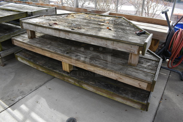 3 Wooden Stands. BUYER MUST REMOVE. 88.5x44x12, 73.5x36.5x12. 3 Times Your Bid! (greenhouse) - Image 3 of 3