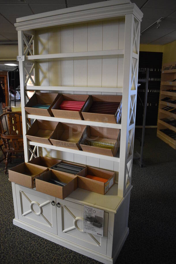 White Wooden Hutch w/ Candle Sticks. 46x19x82. (yellow clothing store) - Image 3 of 7