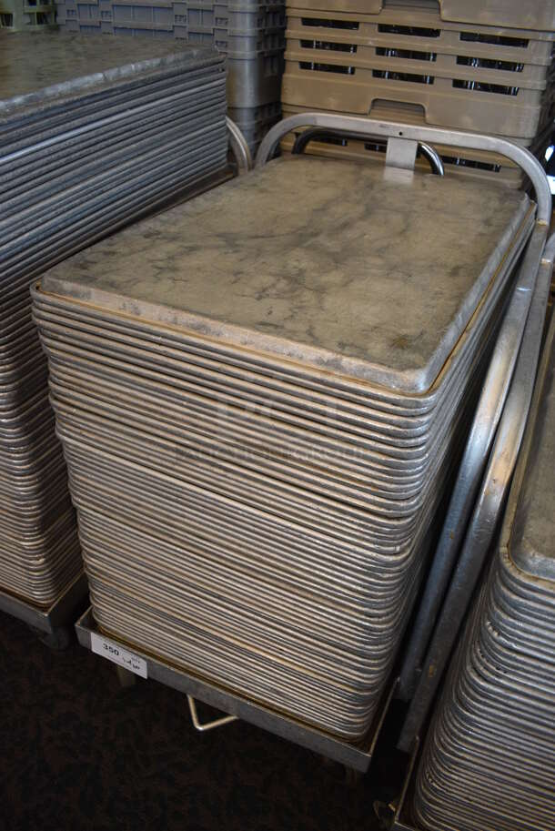 Metal Commercial Baking Pan Cart w/ Push Handle and 60 Full Size Metal Baking Pans on Commercial Casters. 29x21x33.5. 18x26x1. (back dining room) - Image 2 of 4