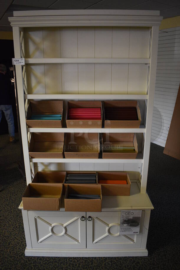 White Wooden Hutch w/ Candle Sticks. 46x19x82. (yellow clothing store) - Image 7 of 7