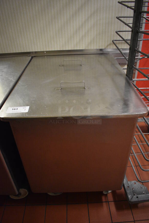 Stainless Steel Commercial Washing Bin w/ Lid on Commercial Casters. 27.5x36x36. (kitchen hallway)