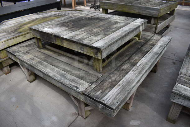 Wooden 2 Tier Stand. Comes In Two Pieces. BUYER MUST REMOVE. 72.5x72.5x17, 48x49x12. (greenhouse) - Image 2 of 3