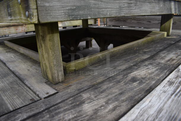 Wooden 2 Tier Stand. Comes In Two Pieces. BUYER MUST REMOVE. 72.5x72.5x17, 48x49x12. (greenhouse) - Image 3 of 3