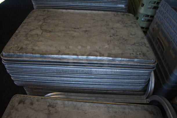 Metal Commercial Baking Pan Cart w/ Push Handle and 75 Full Size Metal Baking Pans on Commercial Casters. 29x21x33. 18x26x1. (back dining room) - Image 3 of 4