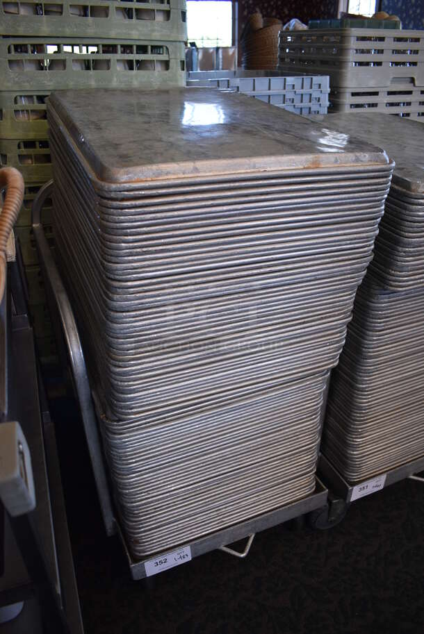 Metal Commercial Baking Pan Cart w/ Push Handle and 83 Full Size Metal Baking Pans on Commercial Casters. 29x21x33. 18x26x1. (back dining room) - Image 3 of 4