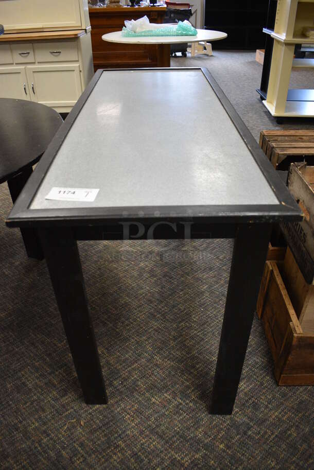 Black Wooden Table w/ Metal Tabletop. 56x22x30. (garden center) - Image 2 of 4