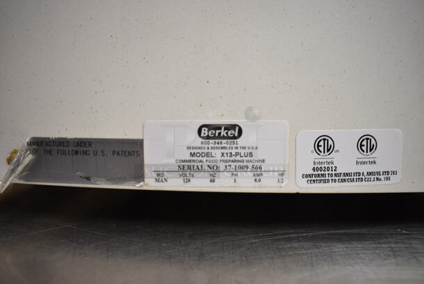 Berkel Model X13-PLUS Metal Commercial Countertop Meat Slicer. 120 Volts, 1 Phase. 28x27x26. Unit Was In Working Condition When Restaurant Closed. (kitchen) - Image 6 of 7