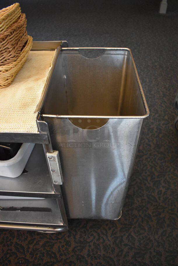 Stainless Steel Commercial 3 Tier Cart w/ Push Handle, Trash Can, Black Poly Jelly Holders and Baskets on Commercial Casters. 41x19.5x34.5. (back dining room) - Image 2 of 6
