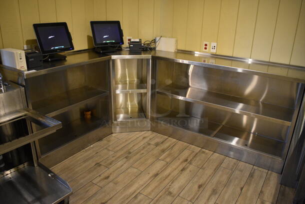 Stainless Steel Commercial Counter w/ 2 Under Shelves. Does Not Include Contents. BUYER MUST REMOVE. 72x95x41. (main dining room - side drink kitchen) - Image 1 of 4