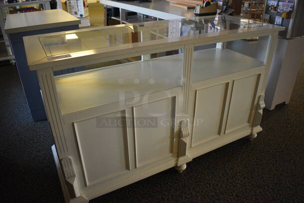White Wooden Counter. BUYER MUST REMOVE. 64.5x24x39. (yellow clothing store) - Image 2 of 4