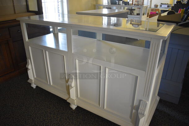 White Wooden Counter. BUYER MUST REMOVE. 64.5x24x39. (yellow clothing store) - Image 3 of 4