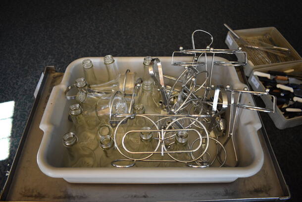 Stainless Steel Commercial 3 Tier Cart w/ Push Handle, Glass Liquid Condiment Holders and Metal Stands on Commercial Casters. 27.5x18x32.5. (back dining room) - Image 3 of 4