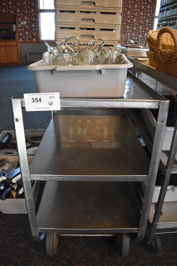 Stainless Steel Commercial 3 Tier Cart w/ Push Handle, Glass Liquid Condiment Holders and Metal Stands on Commercial Casters. 27.5x18x32.5. (back dining room) - Image 4 of 4