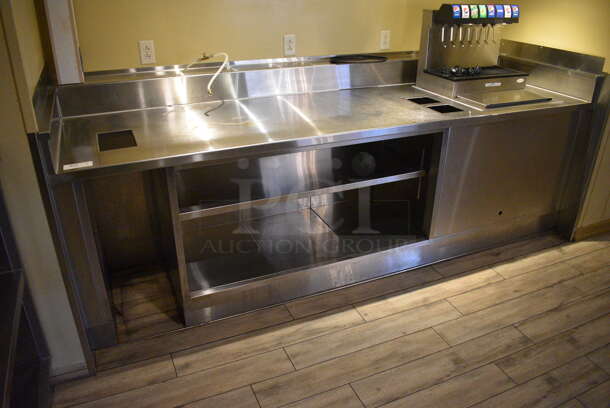 Stainless Steel Commercial Counter w/ 2 Under Shelves and Ice Bin. Does Not Include Contents. BUYER MUST REMOVE. 112x32x41. (main dining room - side drink kitchen) - Image 1 of 5
