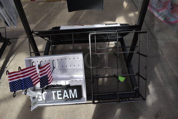 Black Metal Stand w/ Contents Including Mailbox Covers on Commercial Casters. 32x36x76. (greenhouse) - Image 3 of 7