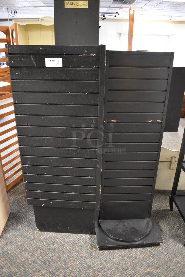 All ONE MONEY! Lot of 2 Black Wooden Stand. 23.5x23.5x59, 21x21x58. (garden center)