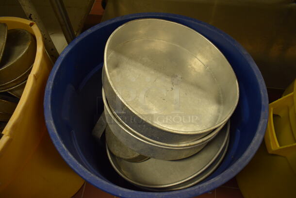 ALL ONE MONEY! Lot of Metal Round Baking Pans in Blue Poly Trash Can! Includes 14.5x14.5x3. (bakery kitchen) - Image 2 of 4
