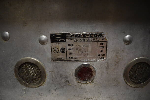 Cres Cor Model 130-1836 Metal Commercial Single Door Reach In Warming Holding Cabinet on Commercial Casters. 110-120 Volts, 1 Phase. 20x30x70. Unit Was In Working Condition When Restaurant Closed. (kitchen hallway) - Image 5 of 6