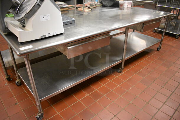 Stainless Steel Commercial Table w/ 2 Drawers and Under Shelf on Commercial Casters. 120x36x34. (kitchen)